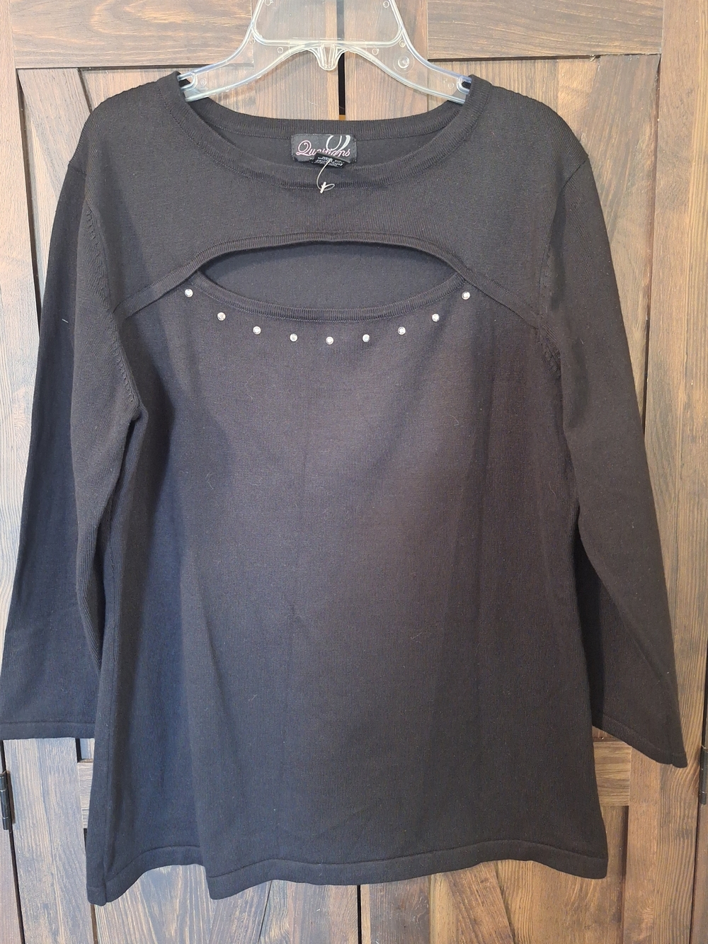 Women's Black Stud-Detail Cutout sweater Top